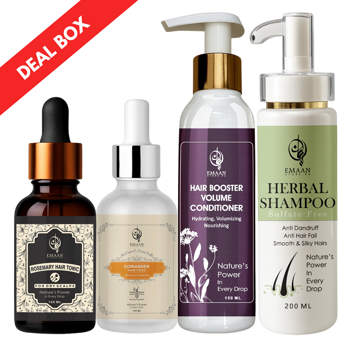 Emaan Complete Hair Care Bundle – Herbal Shampoo, Conditioner & Tonics
